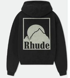 Rhude Mountain Sunset Front‑Back Graphic Cropped Hoodie Black