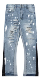 Gallery Dept Ripped Distressed Paint‑Splatter Flare Denim Jeans Light Wash Blue