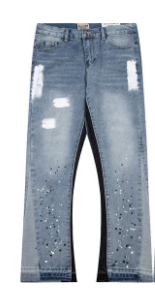 Gallery Dept Paint‑Splatter Distressed Flare Denim Jeans Light Wash Blue