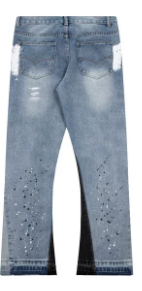Gallery Dept Paint‑Splatter Distressed Flare Denim Jeans Light Wash Blue
