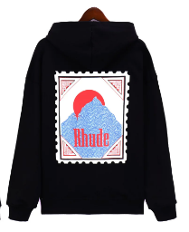 Rhude Stamp Mountain Sunrise Front‑Back Graphic Oversized Hoodie Black