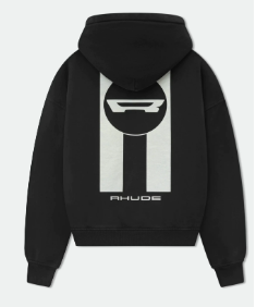 Rhude Racing R Logo Front‑Back Graphic Cropped Hoodie Black