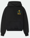 Rhude Tabacos Supremos Cigar Crest Front‑Back Graphic Cropped Hoodie Black