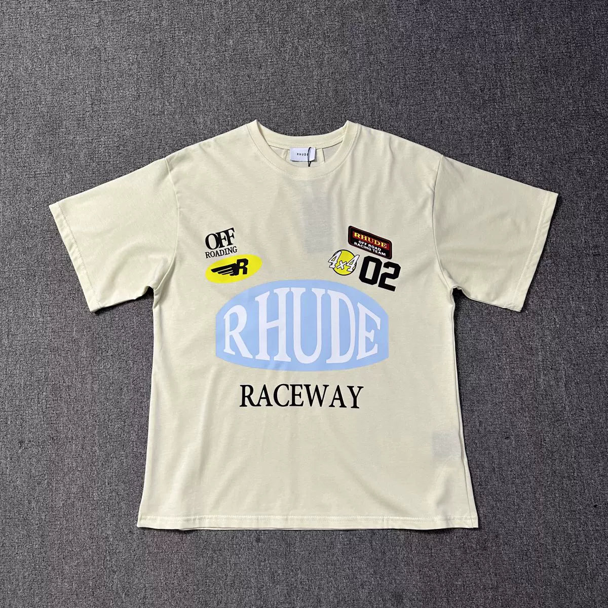 Rhude Raceway Racing Sticker Graphic Tee Cream