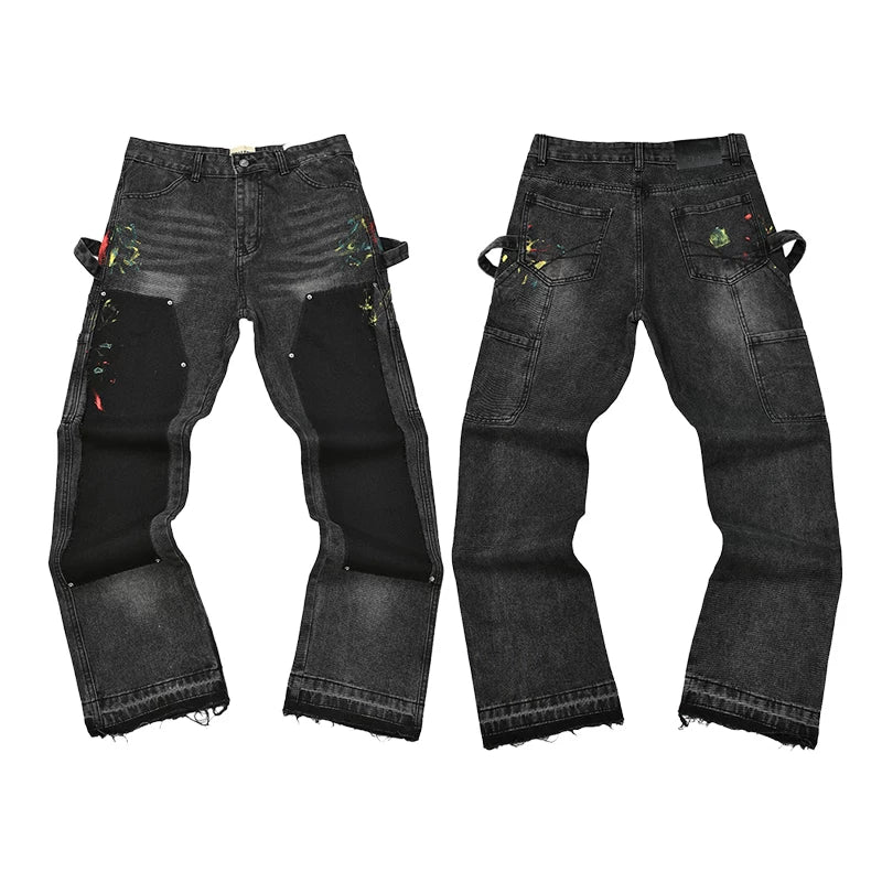 Gallery Dept Colorful Graffiti Patchwork Black Carpenter Flare Denim Jeans
