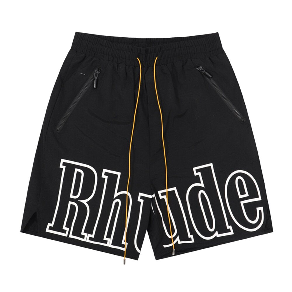 Rhude Big Outline Logo Nylon Casual Shorts Black