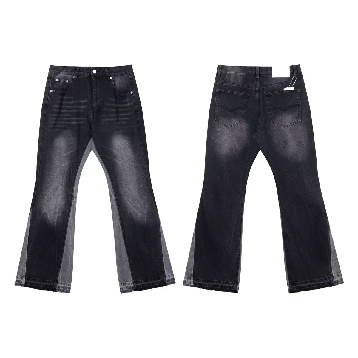 Gallery Dept Two‑Tone Contrast Panel Flare Denim Jeans Black Vintage Wash