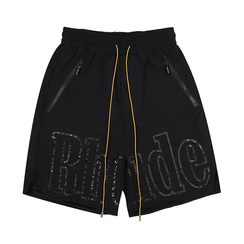 Rhude Big Reflective Outline Logo Nylon Casual Shorts Black