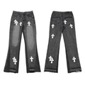 Gallery Dept White Cross Patch Vintage Black‑Wash Flare Denim Jeans