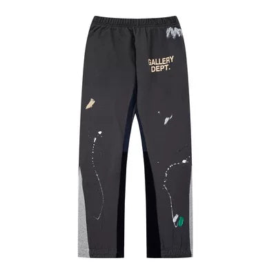 Gallery Dept Splash Paint Distressed Color‑Block Flare Sweatpants Black