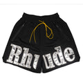 Rhude Big Silver Metallic Patch Logo Mesh Basketball Shorts Black