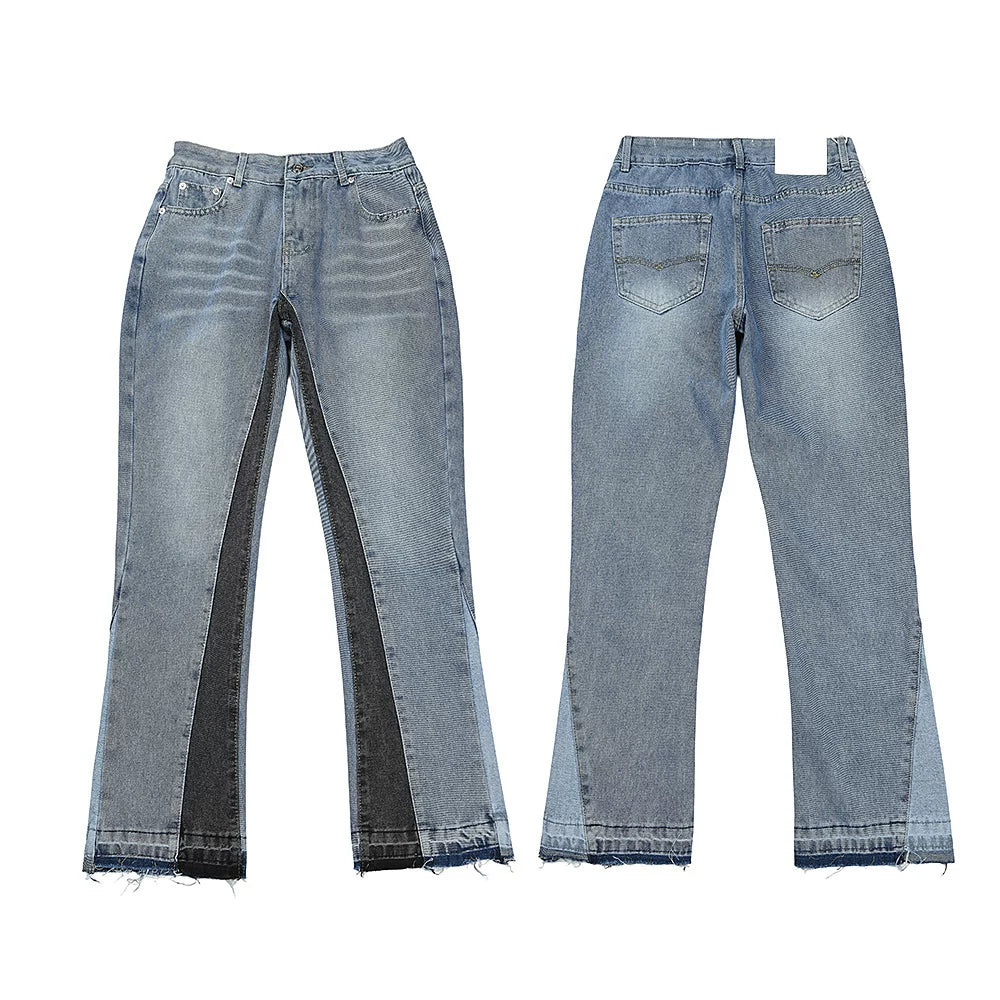 Gallery Dept Two‑Tone Contrast Panel Flare Denim Jeans Light Vintage Blue Wash