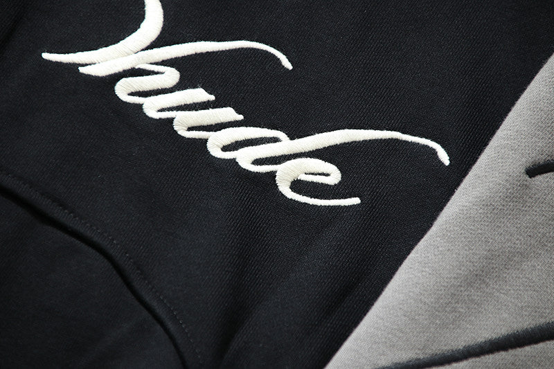 Rhude Script Logo Left Chest Zip‑Up Cropped Hoodie Black