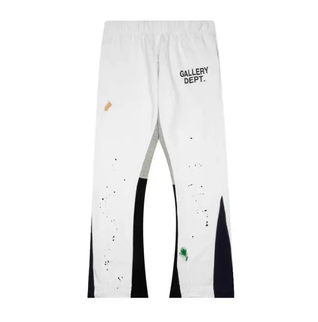 Gallery Dept Splash Paint Distressed Color‑Block Flare Sweatpants White