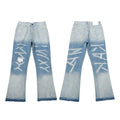 Gallery Dept Graffiti Print Ripped Flare Denim Jeans Gradient Light Wash Blue