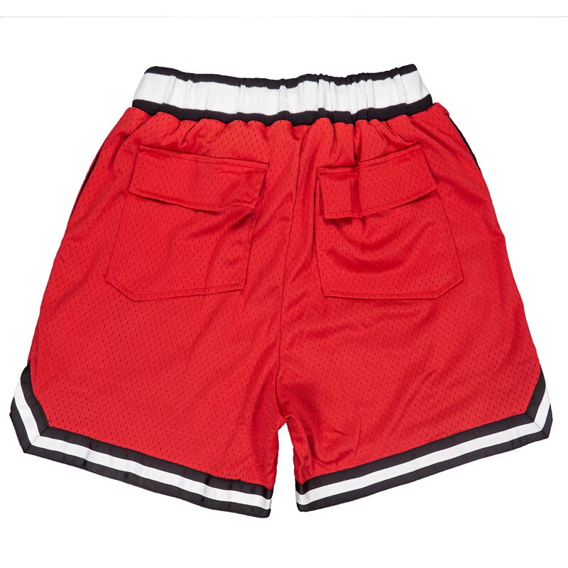 Rhude Big Outline Logo Striped Trim Mesh Basketball Shorts Red