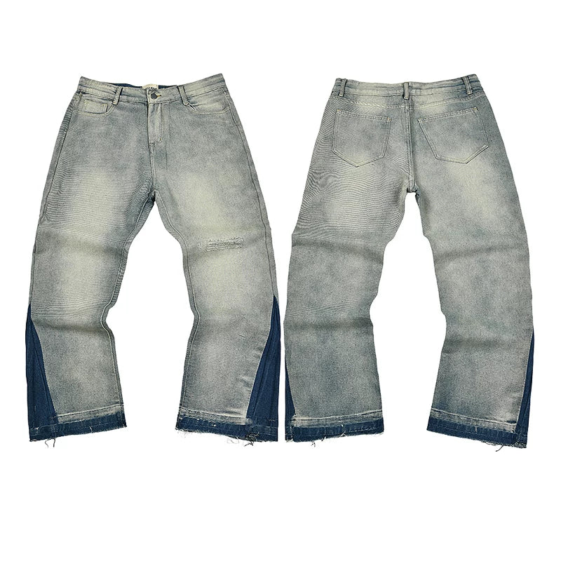 Gallery Dept Two‑Tone Contrast‑Panel Flare Denim Jeans Vintage Light Wash