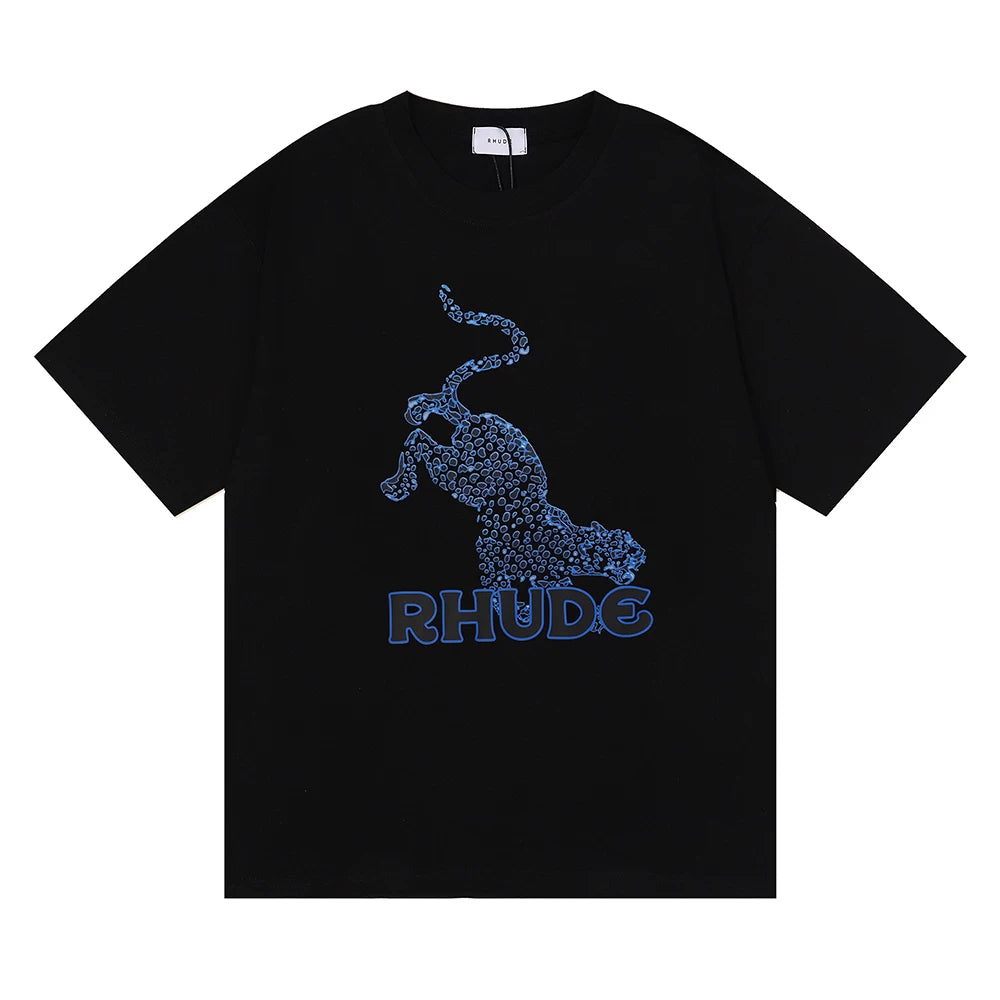 Rhude Blue Leopard Silhouette Graphic Tee Black
