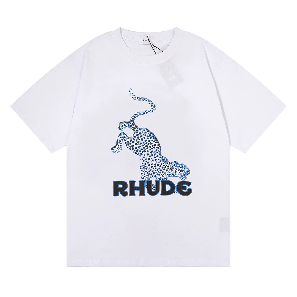 Rhude Blue Leopard Silhouette Graphic Tee White