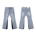 Gallery Dept Two‑Tone Contrast Panel Paint‑Splatter Flare Denim Jeans Washed Grey‑Blue