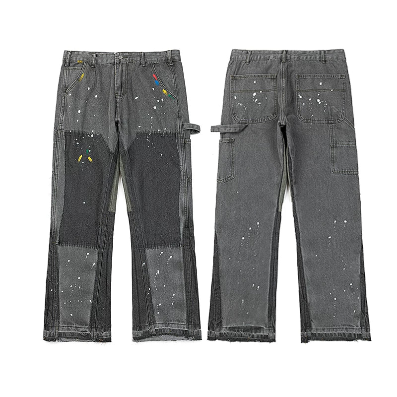 Gallery Dept Multi‑Color Paint‑Art Patchwork Carpenter Flare Denim Jeans Grey Vintage Wash