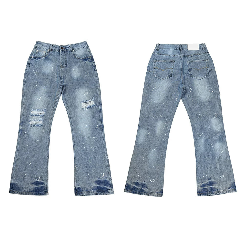 Gallery Dept Ripped Distressed Paint‑Splatter Vintage Light‑Wash Flare Denim Jeans