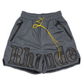 Rhude Big Leather Patch Logo Mesh Basketball Shorts Dark Grey