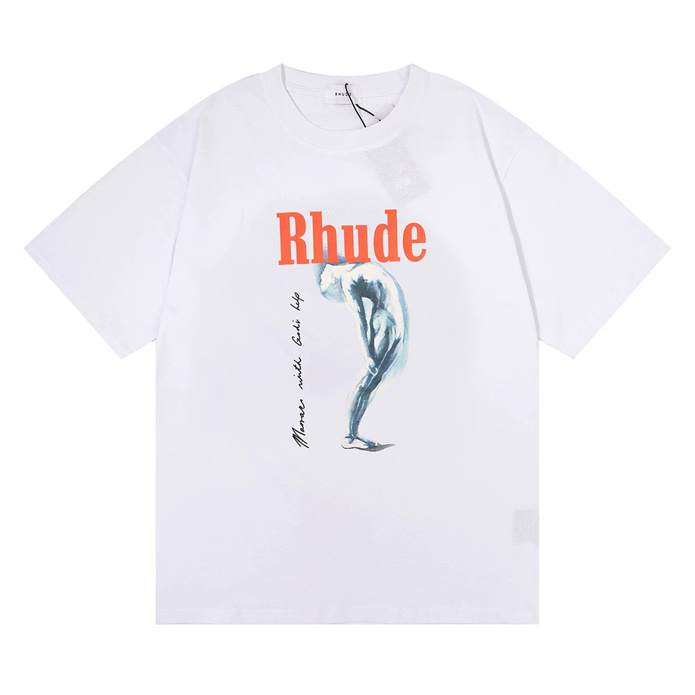 Rhude Metallic Bent‑Figure Art Graphic Tee White