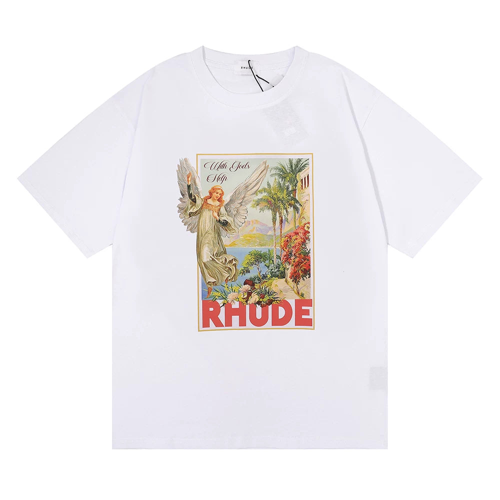 Rhude Vintage Angel Mediterranean Scenery Graphic Tee White