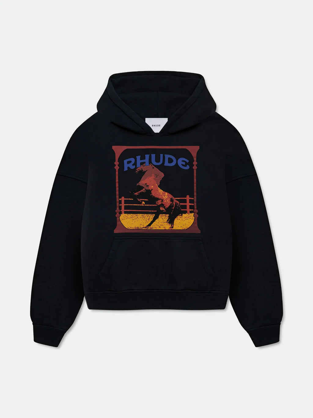 Rhude Wild Horse Western Vintage Frame Graphic Cropped Hoodie Black