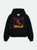 Rhude Wild Horse Western Vintage Frame Graphic Cropped Hoodie Black