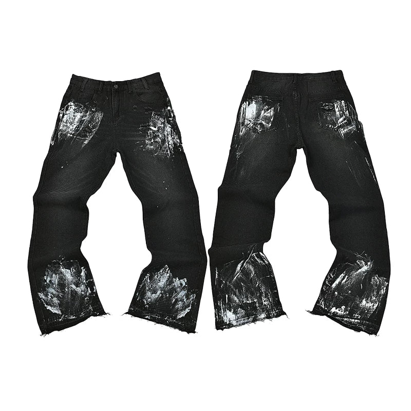Gallery Dept Silver Paint‑Splatter Black Flare Denim Jeans