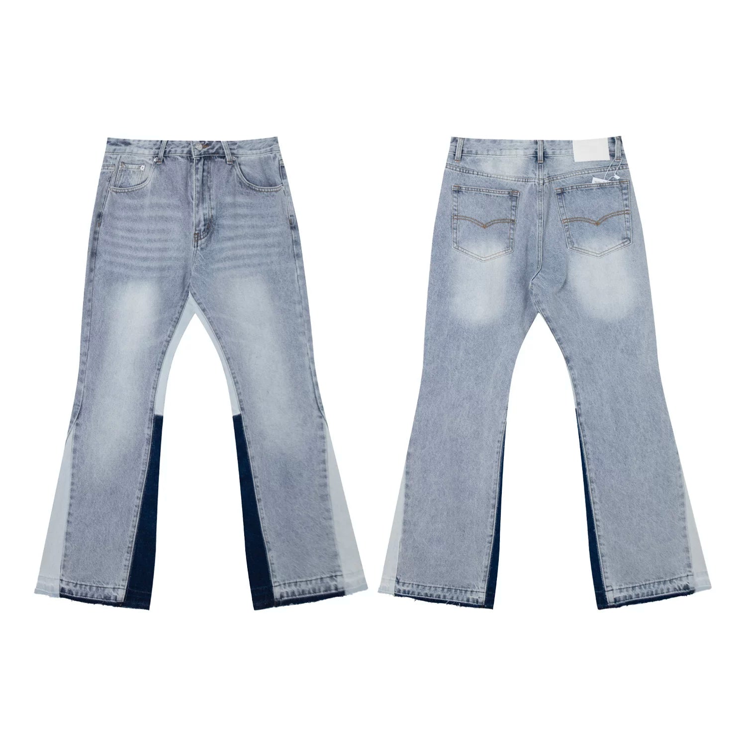 Gallery Dept Multi‑Tone Contrast Panel Flare Denim Jeans Light Vintage Wash