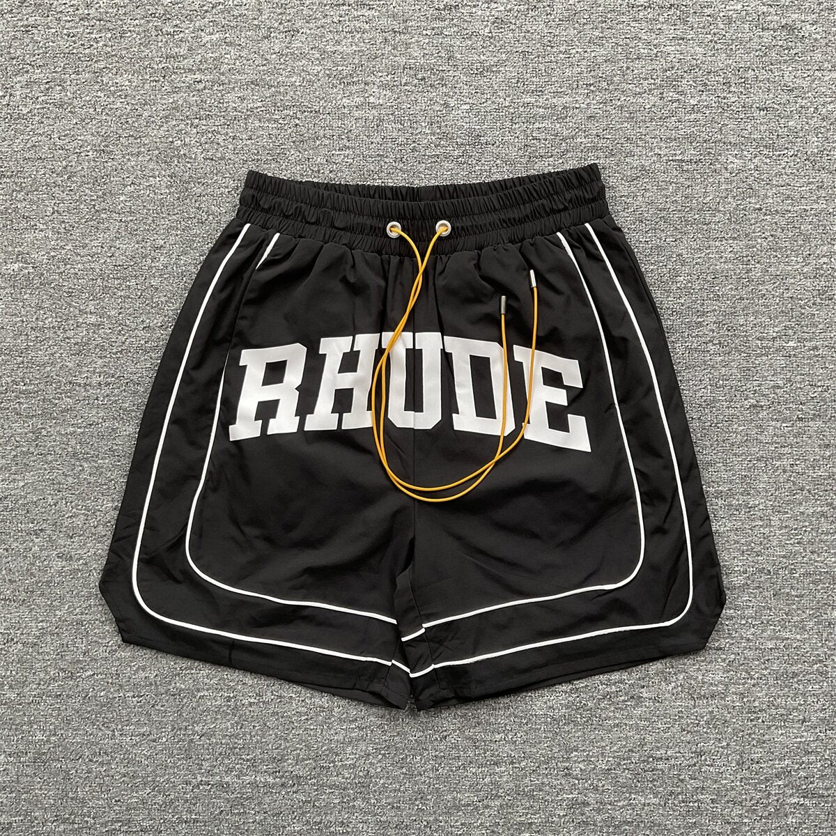 Rhude Varsity Letter Logo Double Piping Nylon Casual Shorts Black