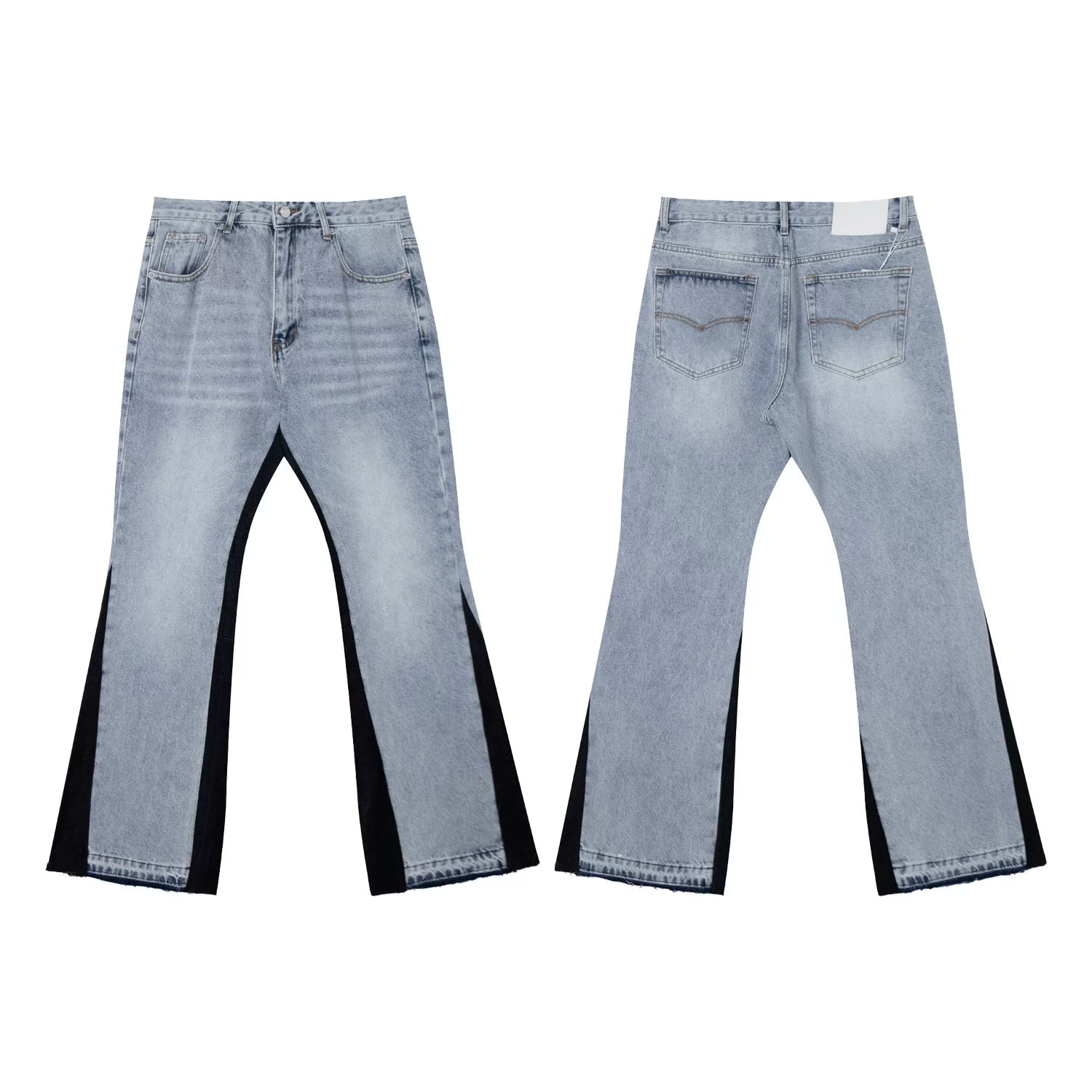 Gallery Dept Black Contrast‑Panel Flare Denim Jeans Light Vintage Wash