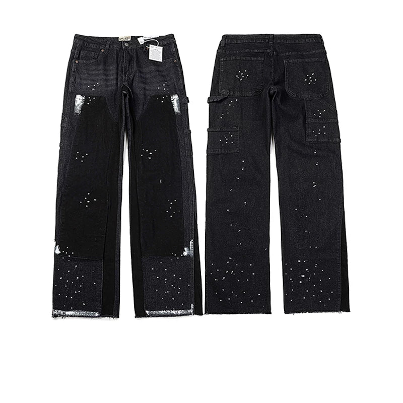 Gallery Dept Paint‑Splatter Patchwork Carpenter Flare Denim Jeans Black Vintage Wash