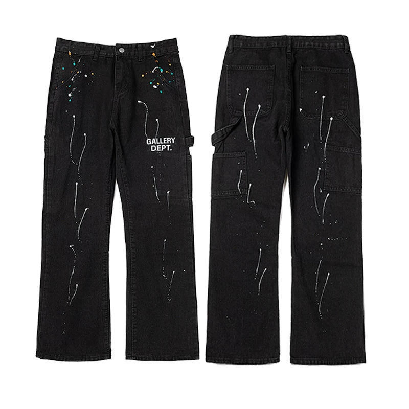 Gallery Dept Logo Paint‑Splash Carpenter Flare Denim Jeans Black Wash（副本）