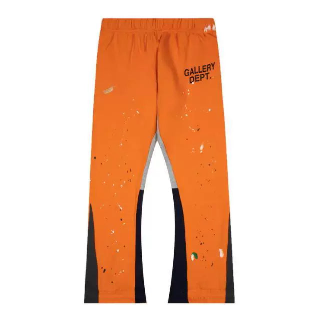 Gallery Dept Splash Paint Color‑Block Flare Sweatpants Orange