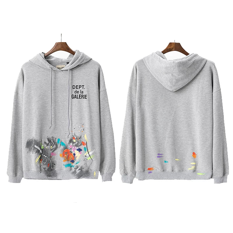 GALLERY DEPT autumn new flame letter print men's and women's loose casual pure cotton hooded sweatshirt jacket (14)