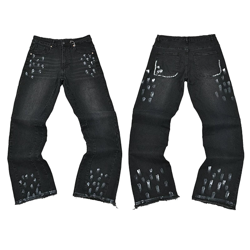 Gallery Dept Silver Brush‑Stroke Black Flare Denim Jeans