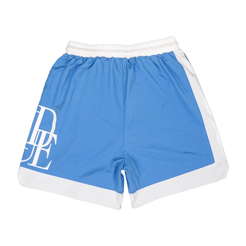 Rhude Large Side Letter Color‑Block Mesh Basketball Shorts Blue White