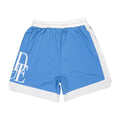 Rhude Large Side Letter Color‑Block Mesh Basketball Shorts Blue White