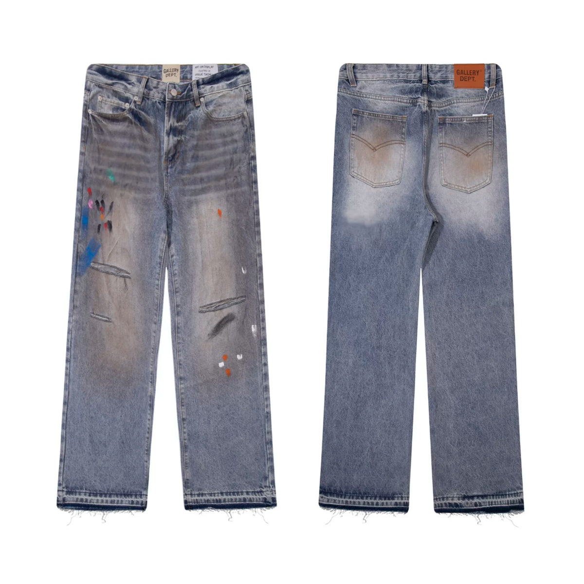 Gallery Dept Multi‑Color Paint‑Splatter Distressed Wide‑Leg Denim Jeans Vintage Blue Was