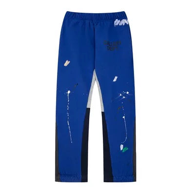 Gallery Dept Splash Paint Distressed Color‑Block Flare Sweatpants Blue