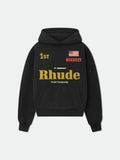 Rhude 1st World Championship Racing Graphic Cropped Hoodie Black