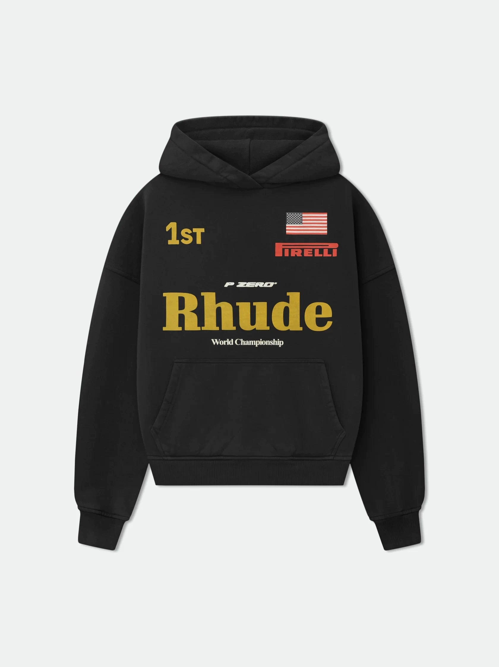 Rhude 1st World Championship Racing Graphic Cropped Hoodie Black