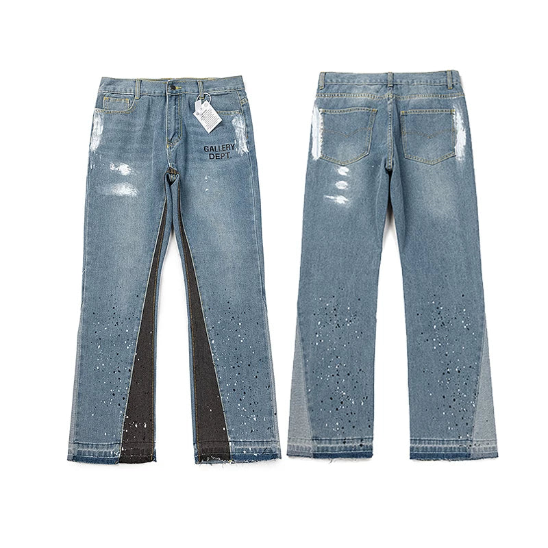 Gallery Dept Paint‑Splatter Inset Panel Flare Denim Jeans Light Vintage Wash