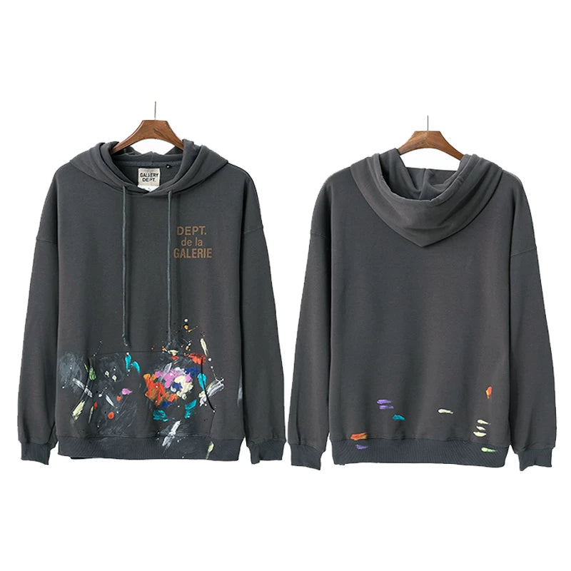 GALLERY DEPT autumn new flame letter print men's and women's loose casual pure cotton hooded sweatshirt jacket (13)