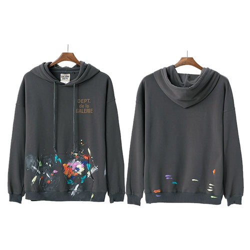 GALLERY DEPT autumn new flame letter print men's and women's loose casual pure cotton hooded sweatshirt jacket (13)