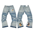 Gallery Dept Multi‑Color Logo‑Patch Faded Wave‑Wash Flare Denim Jeans